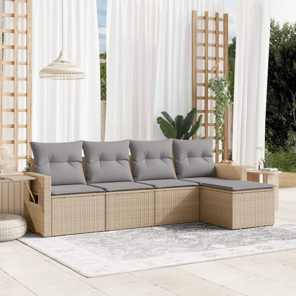 vidaXL Set canapele de grădină cu perne, 5 piese, bej, poliratan
