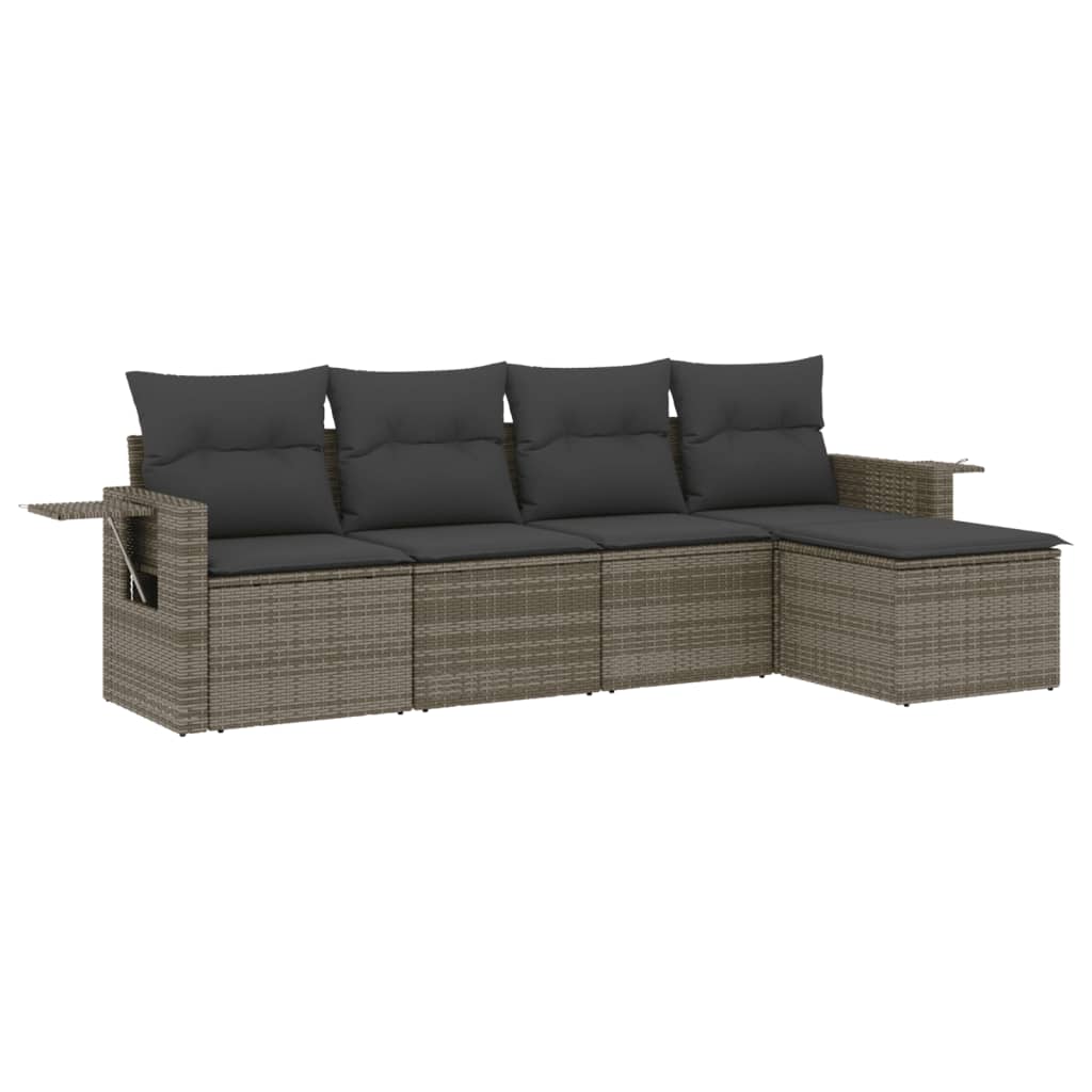 vidaXL Set canapea de grădină cu perne, 5 piese, gri, poliratan vidaXL Set canapea de grădină cu perne, 5 piese, gri, poliratan