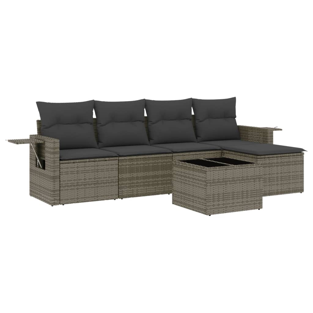 vidaXL Set mobilier grădină cu perne, 6 piese, gri, poliratan vidaXL Set mobilier grădină cu perne, 6 piese, gri, poliratan