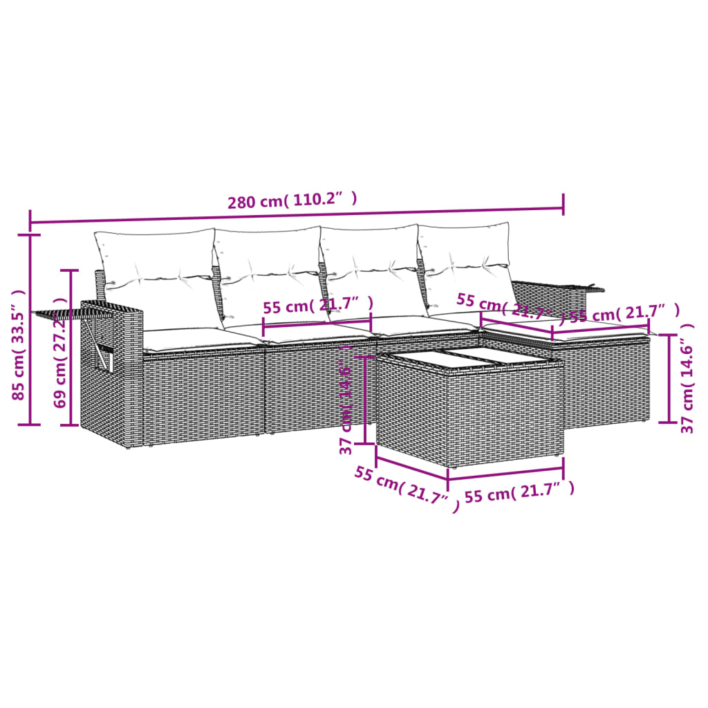 vidaXL Set mobilier grădină cu perne, 6 piese, gri, poliratan vidaXL Set mobilier grădină cu perne, 6 piese, gri, poliratan
