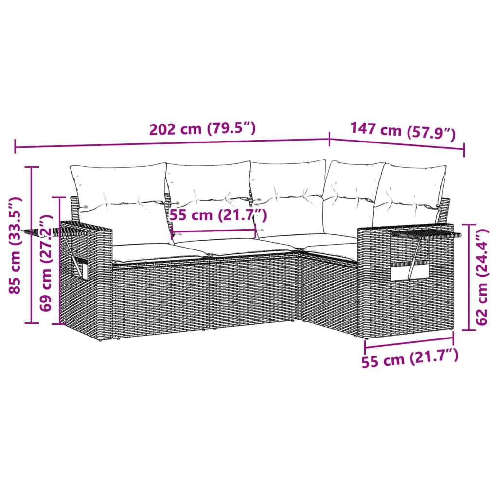 vidaXL Set canapea de grădină cu perne, 4 piese, gri deschis poliratan vidaXL Set canapea de grădină cu perne, 4 piese, gri deschis poliratan