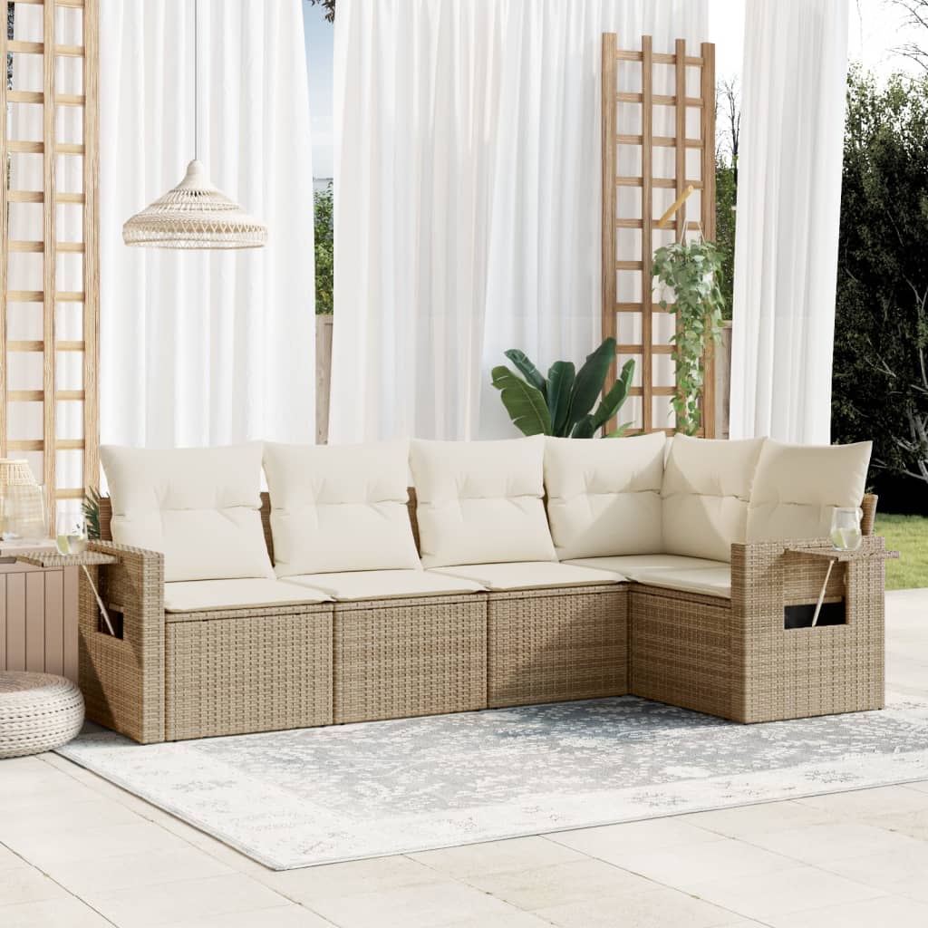 vidaXL Set canapele de grădină cu perne, 5 piese, bej, poliratan vidaXL Set canapele de grădină cu perne, 5 piese, bej, poliratan