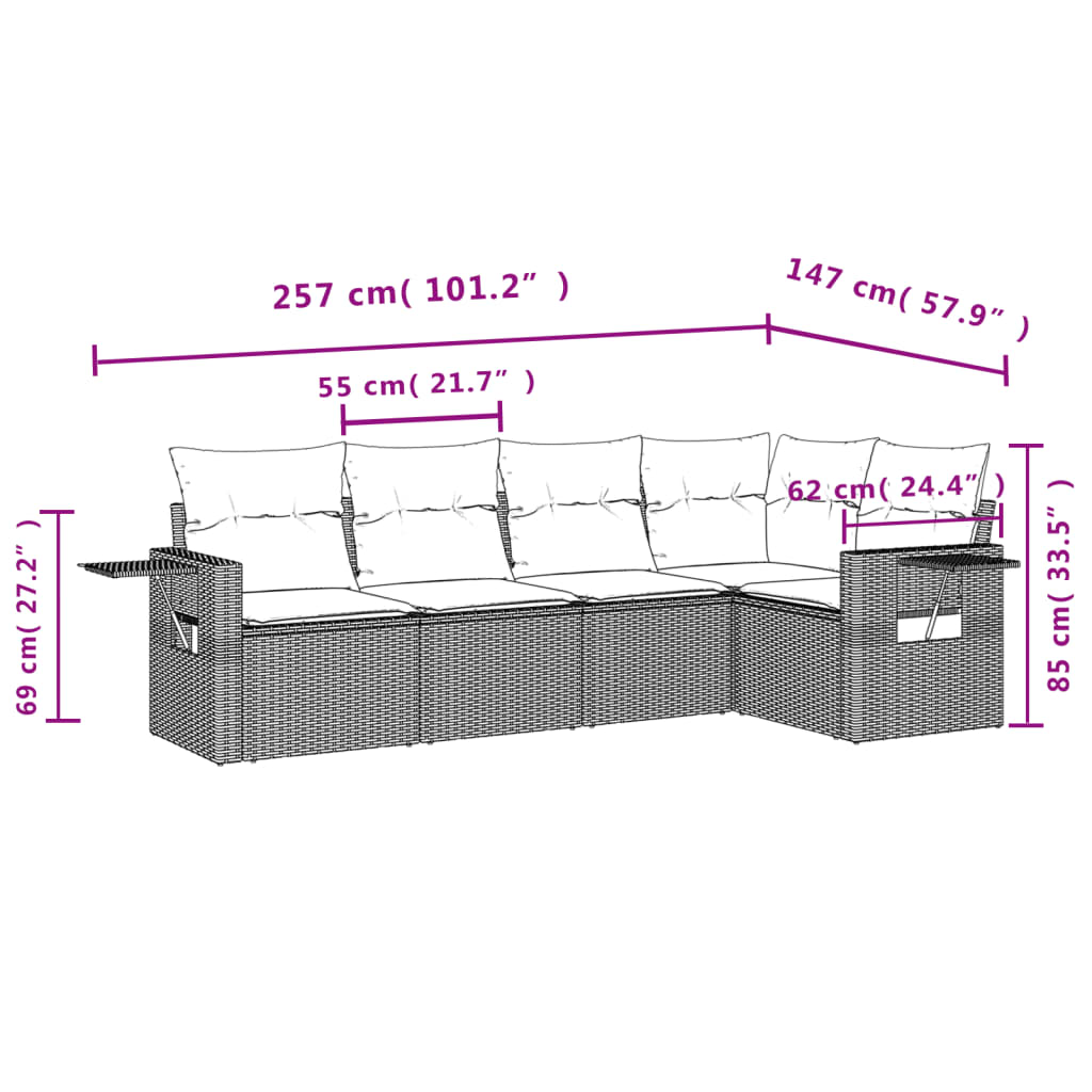 vidaXL Set canapea de grădină cu perne, 5 piese, gri, poliratan vidaXL Set canapea de grădină cu perne, 5 piese, gri, poliratan