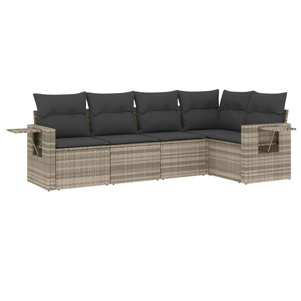 vidaXL Set canapele de grădină cu perne, 5 piese gri deschis poliratan vidaXL Set canapele de grădină cu perne, 5 piese gri deschis poliratan