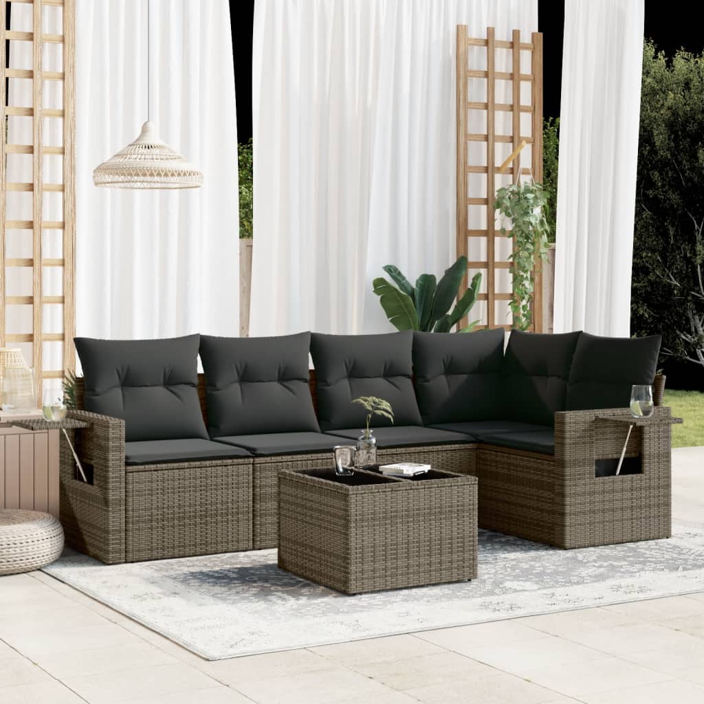 vidaXL Set mobilier grădină cu perne, 6 piese, gri, poliratan
