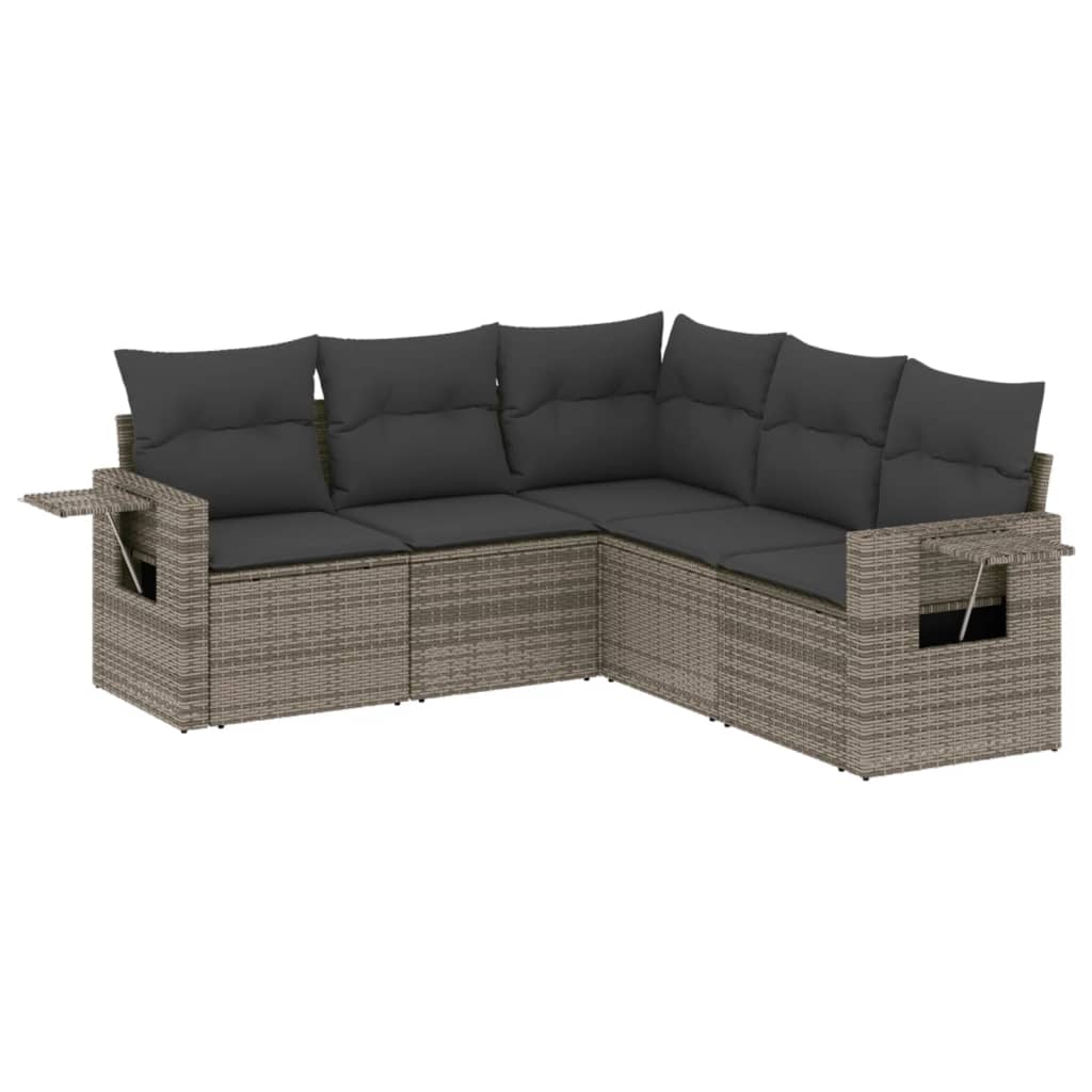 vidaXL Set canapea de grădină cu perne, 5 piese, gri, poliratan vidaXL Set canapea de grădină cu perne, 5 piese, gri, poliratan