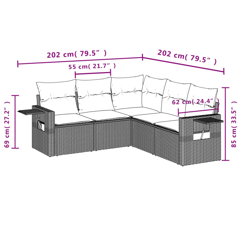 vidaXL Set canapea de grădină cu perne, 5 piese, gri, poliratan vidaXL Set canapea de grădină cu perne, 5 piese, gri, poliratan