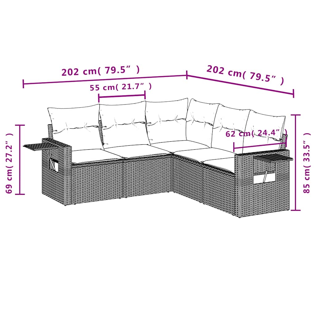 vidaXL Set canapele de grădină cu perne, 5 piese gri deschis poliratan