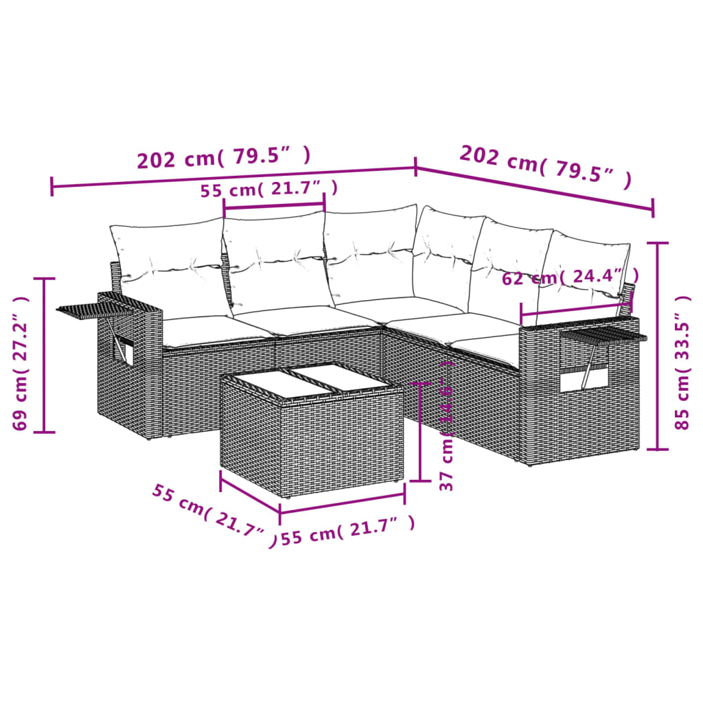 vidaXL Set mobilier grădină cu perne, 6 piese, gri, poliratan