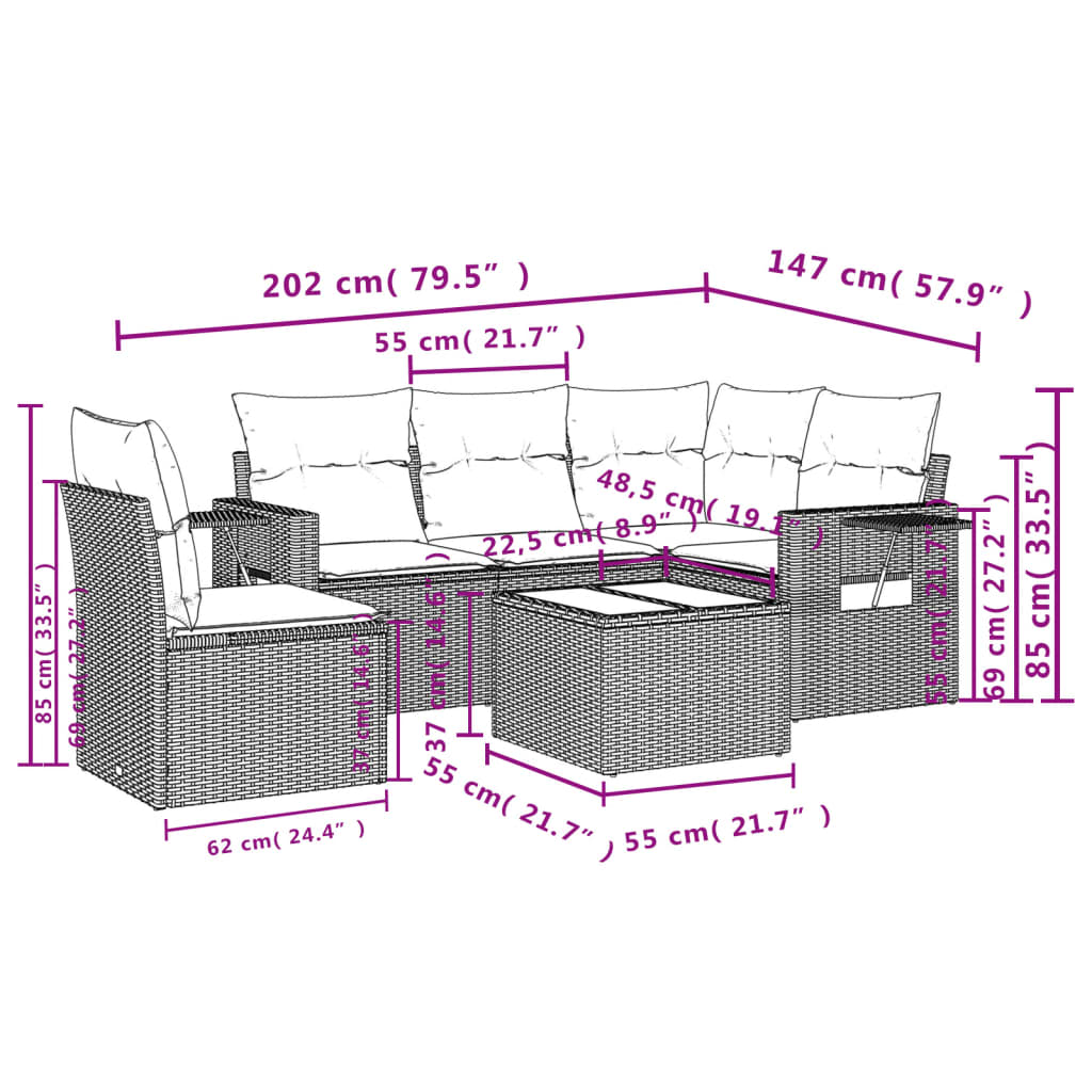 vidaXL Set mobilier grădină cu perne, 6 piese, gri, poliratan vidaXL Set mobilier grădină cu perne, 6 piese, gri, poliratan