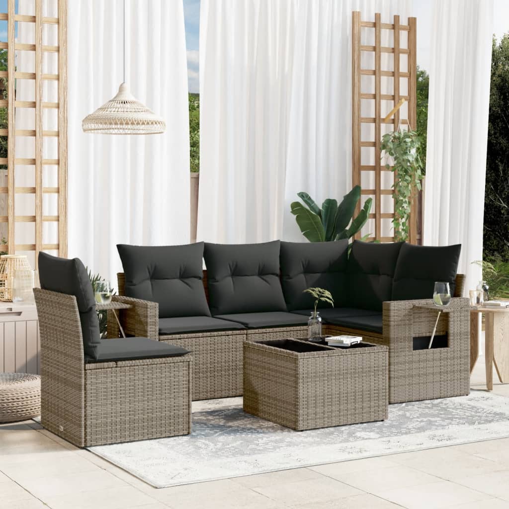 vidaXL Set mobilier grădină cu perne, 6 piese, gri, poliratan vidaXL Set mobilier grădină cu perne, 6 piese, gri, poliratan