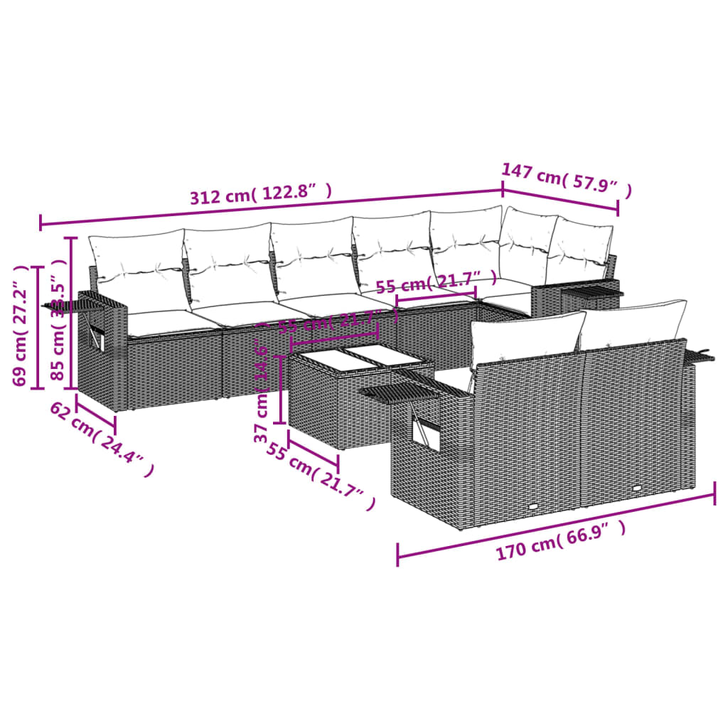 vidaXL Set mobilier de grădină cu perne, 9 piese, negru, poliratan vidaXL Set mobilier de grădină cu perne, 9 piese, negru, poliratan