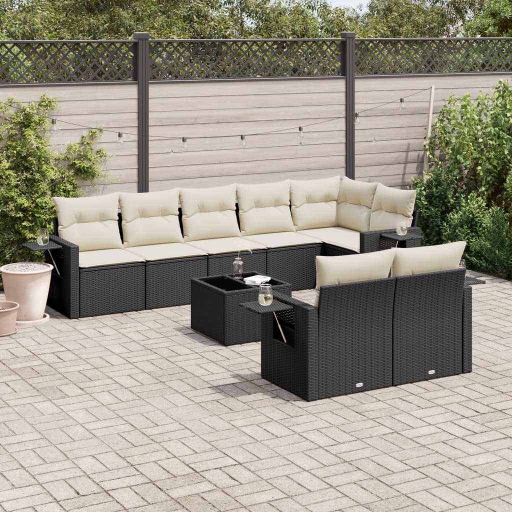 vidaXL Set mobilier de grădină cu perne, 9 piese, negru, poliratan vidaXL Set mobilier de grădină cu perne, 9 piese, negru, poliratan