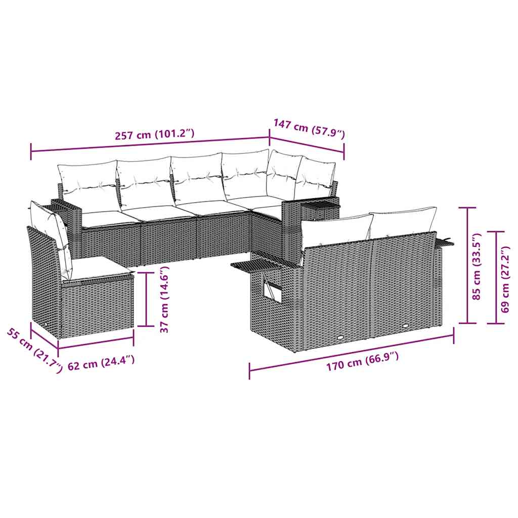 vidaXL Set mobilier de grădină cu perne, 8 piese, negru, poliratan