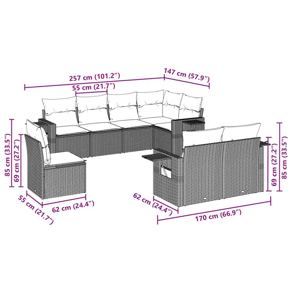 vidaXL Set mobilier de grădină cu perne, 8 piese gri deschis poliratan