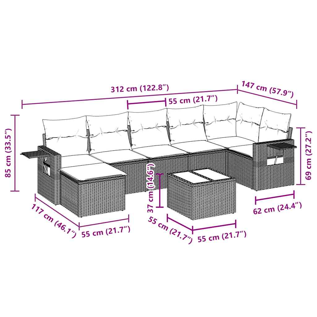 vidaXL Set mobilier de grădină cu perne, 8 piese, negru, poliratan