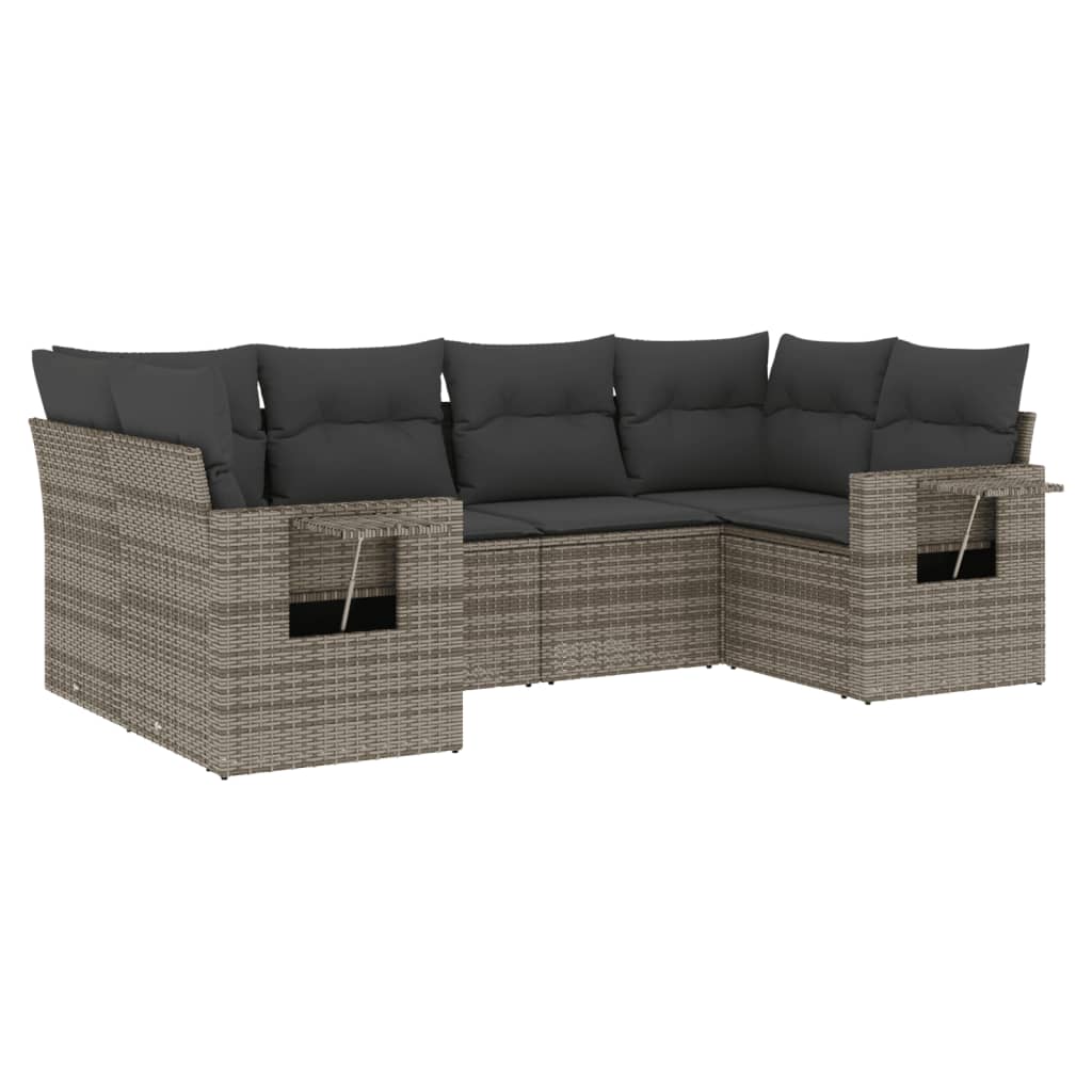 vidaXL Set mobilier grădină cu perne, 6 piese, gri, poliratan vidaXL Set mobilier grădină cu perne, 6 piese, gri, poliratan