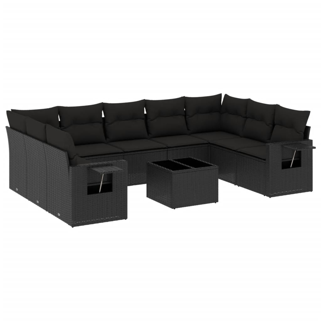 vidaXL Set canapele de grădină cu perne, 10 piese, negru, poliratan