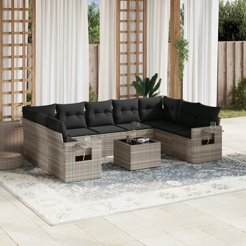 vidaXL Set canapele de grădină cu perne 10 piese gri deschis poliratan vidaXL Set canapele de grădină cu perne 10 piese gri deschis poliratan