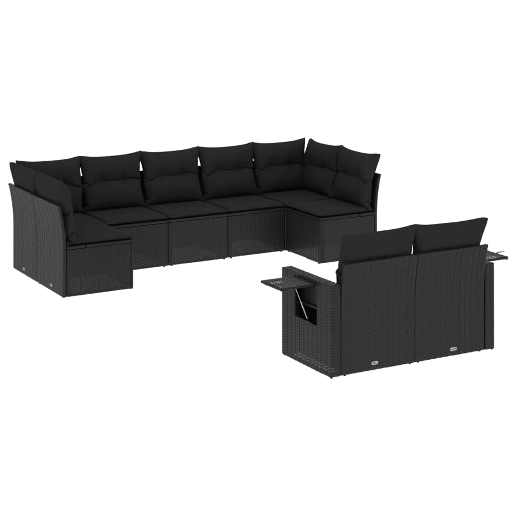 vidaXL Set mobilier de grădină cu perne, 9 piese, negru, poliratan vidaXL Set mobilier de grădină cu perne, 9 piese, negru, poliratan