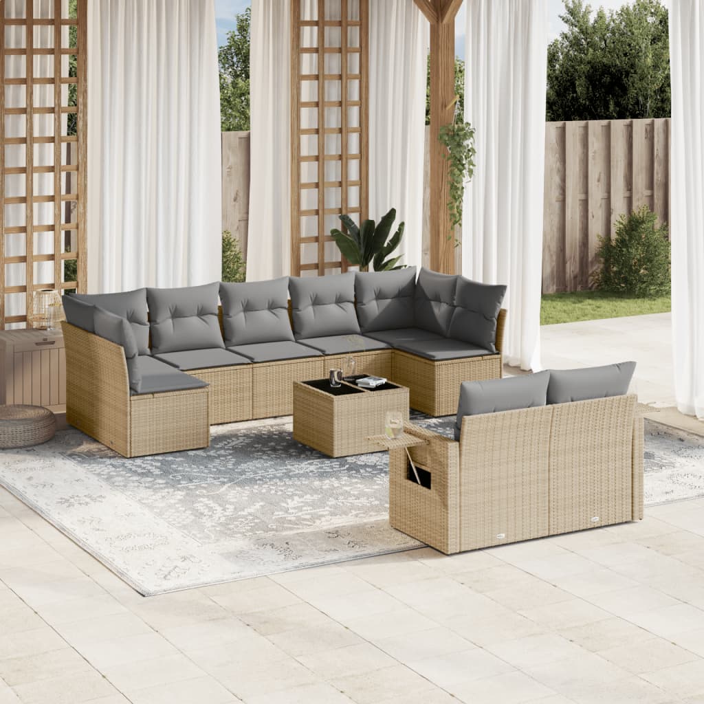 vidaXL Set canapele de grădină cu perne, 10 piese, bej, poliratan