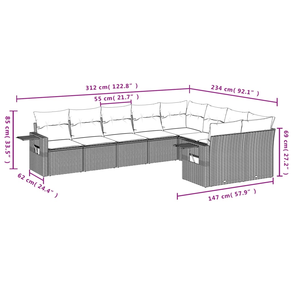 vidaXL Set mobilier de grădină cu perne, 9 piese, negru, poliratan vidaXL Set mobilier de grădină cu perne, 9 piese, negru, poliratan