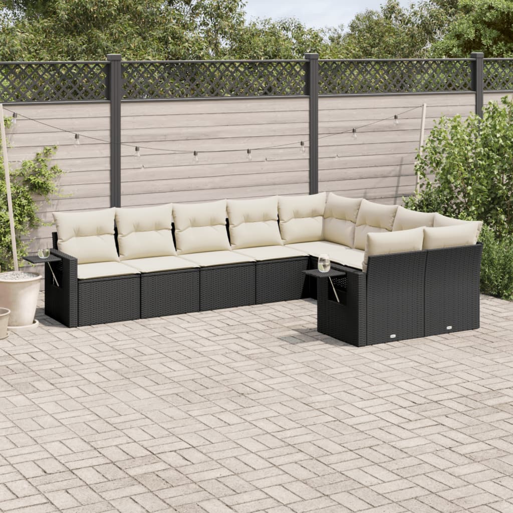 vidaXL Set mobilier de grădină cu perne, 9 piese, negru, poliratan vidaXL Set mobilier de grădină cu perne, 9 piese, negru, poliratan