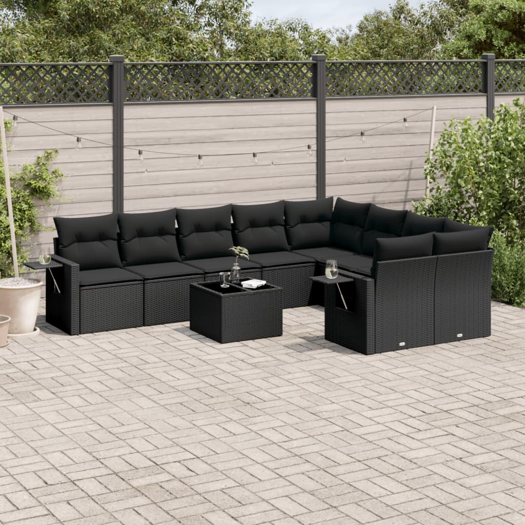vidaXL Set canapele de grădină cu perne, 10 piese, negru, poliratan vidaXL Set canapele de grădină cu perne, 10 piese, negru, poliratan