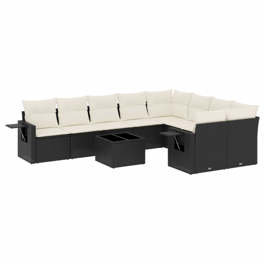 vidaXL Set canapele de grădină cu perne, 10 piese, negru, poliratan vidaXL Set canapele de grădină cu perne, 10 piese, negru, poliratan