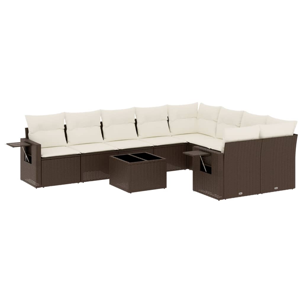 vidaXL Set canapele de grădină cu perne, 10 piese, maro, poliratan