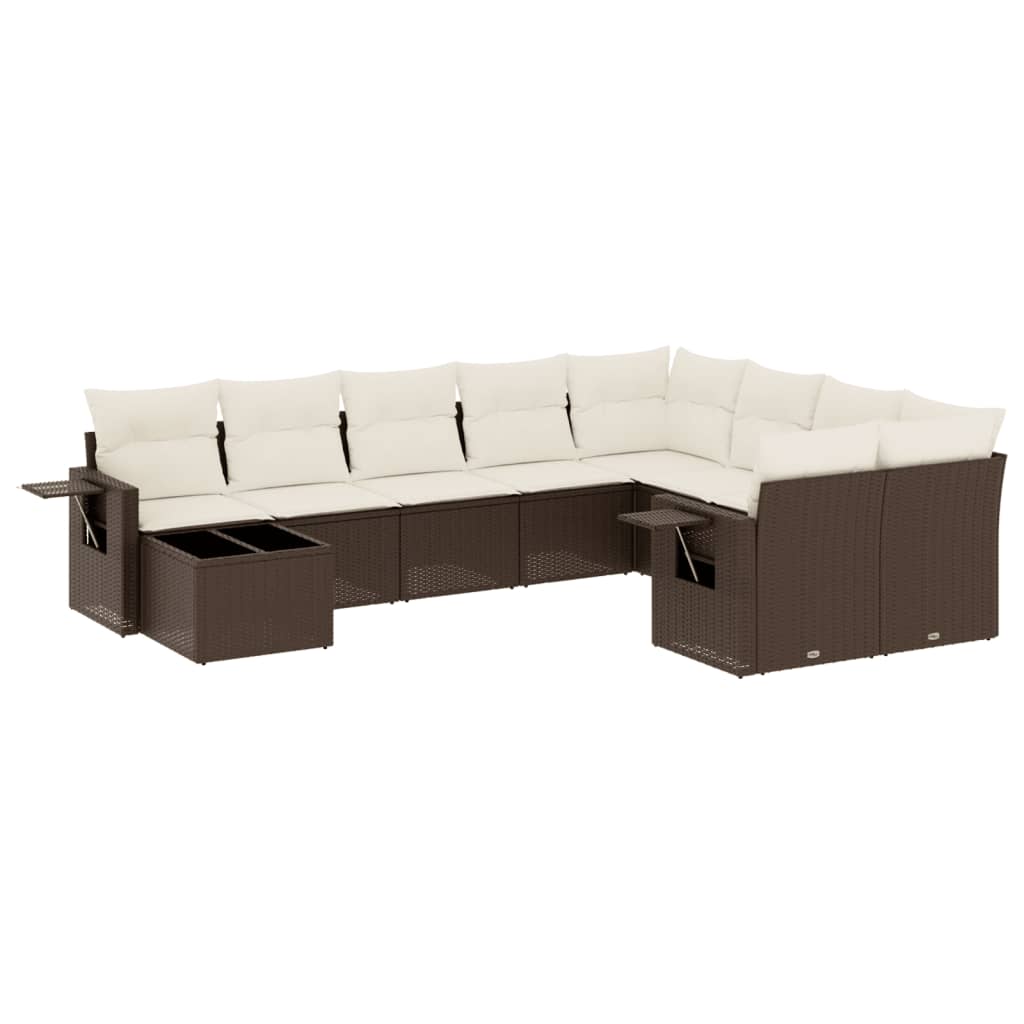 vidaXL Set canapele de grădină cu perne, 10 piese, maro, poliratan