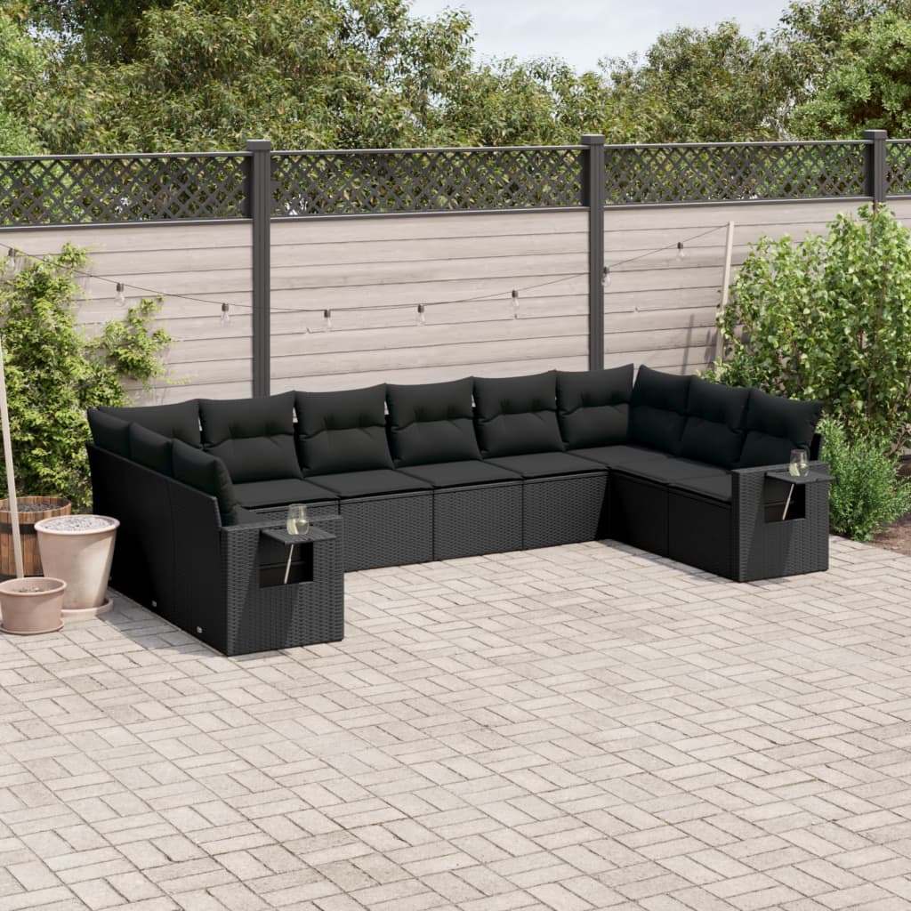 vidaXL Set canapele de grădină cu perne, 10 piese, negru, poliratan vidaXL Set canapele de grădină cu perne, 10 piese, negru, poliratan