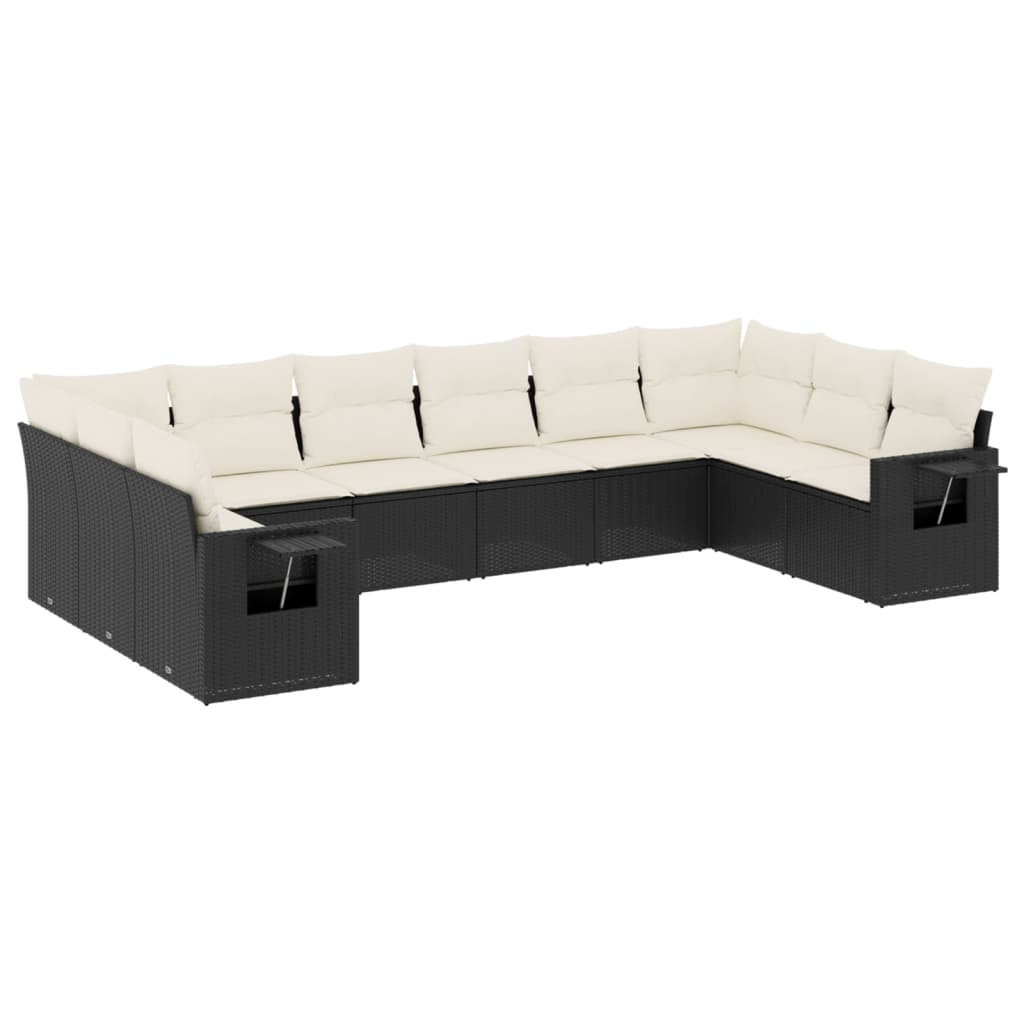 vidaXL Set canapele de grădină cu perne, 10 piese, negru, poliratan
