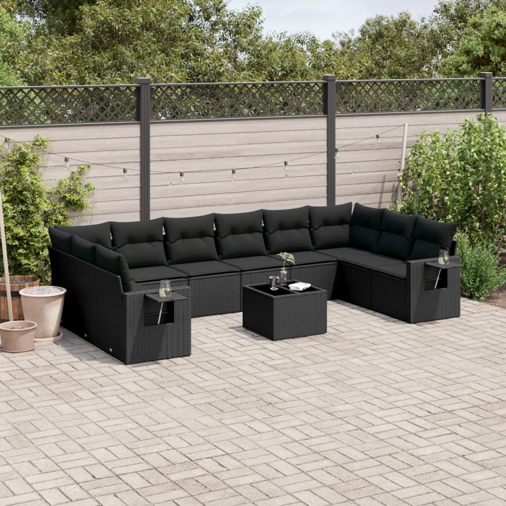 vidaXL Set canapele de grădină cu perne, 11 piese, negru, poliratan vidaXL Set canapele de grădină cu perne, 11 piese, negru, poliratan