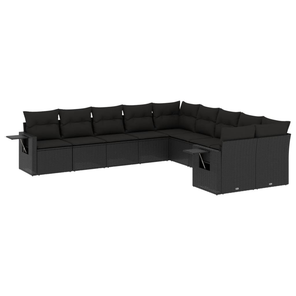 vidaXL Set canapele de grădină cu perne, 10 piese, negru, poliratan