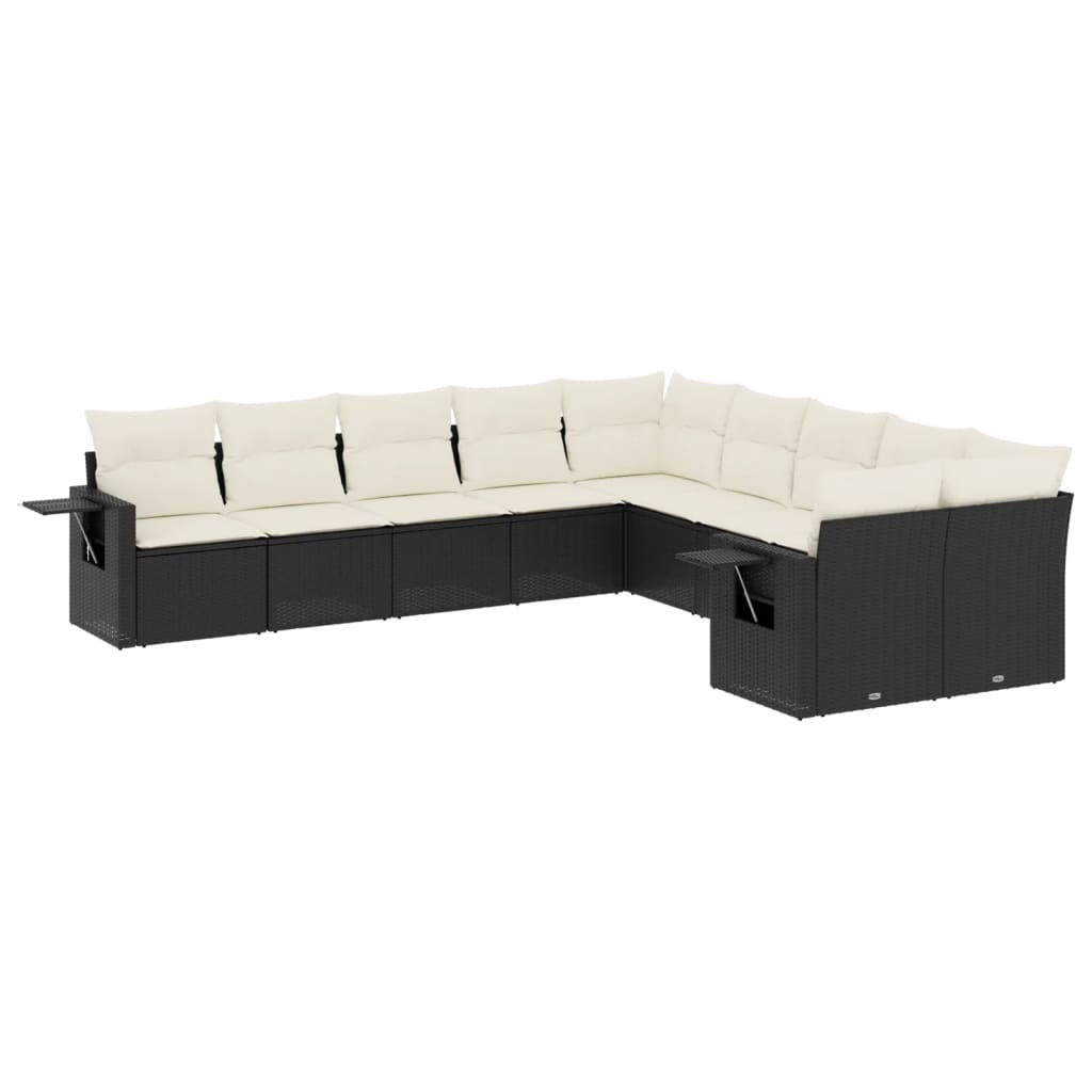 vidaXL Set canapele de grădină cu perne, 10 piese, negru, poliratan