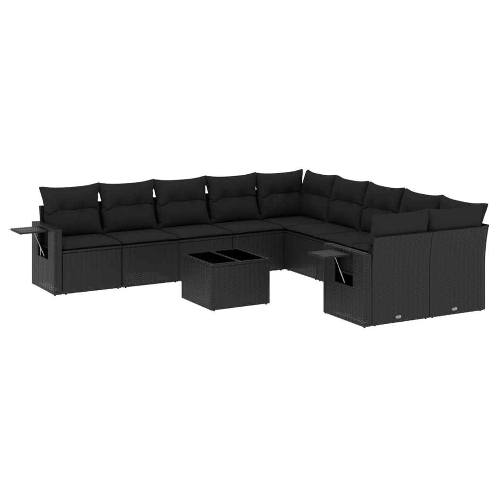 vidaXL Set canapele de grădină cu perne, 11 piese, negru, poliratan vidaXL Set canapele de grădină cu perne, 11 piese, negru, poliratan