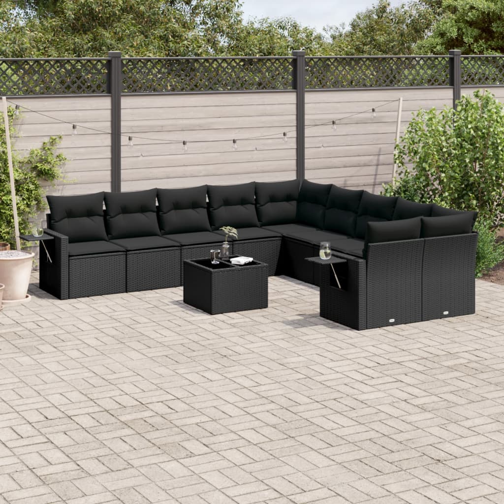 vidaXL Set canapele de grădină cu perne, 11 piese, negru, poliratan vidaXL Set canapele de grădină cu perne, 11 piese, negru, poliratan