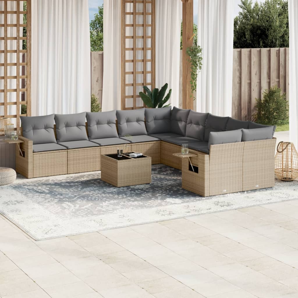 vidaXL Set canapele de grădină cu perne, 11 piese, bej, poliratan vidaXL Set canapele de grădină cu perne, 11 piese, bej, poliratan