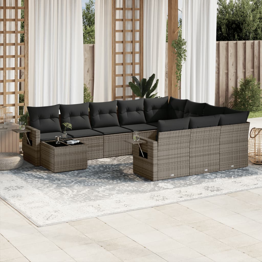 vidaXL Set canapele de grădină cu perne, 11 piese, gri, poliratan vidaXL Set canapele de grădină cu perne, 11 piese, gri, poliratan
