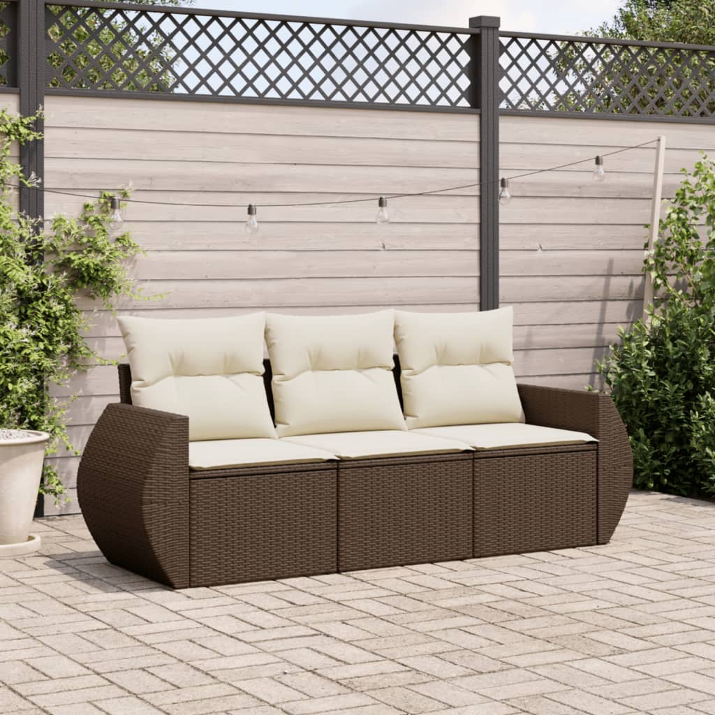 vidaXL Set canapele de grădină cu perne, 3 piese, maro, poliratan vidaXL Set canapele de grădină cu perne, 3 piese, maro, poliratan