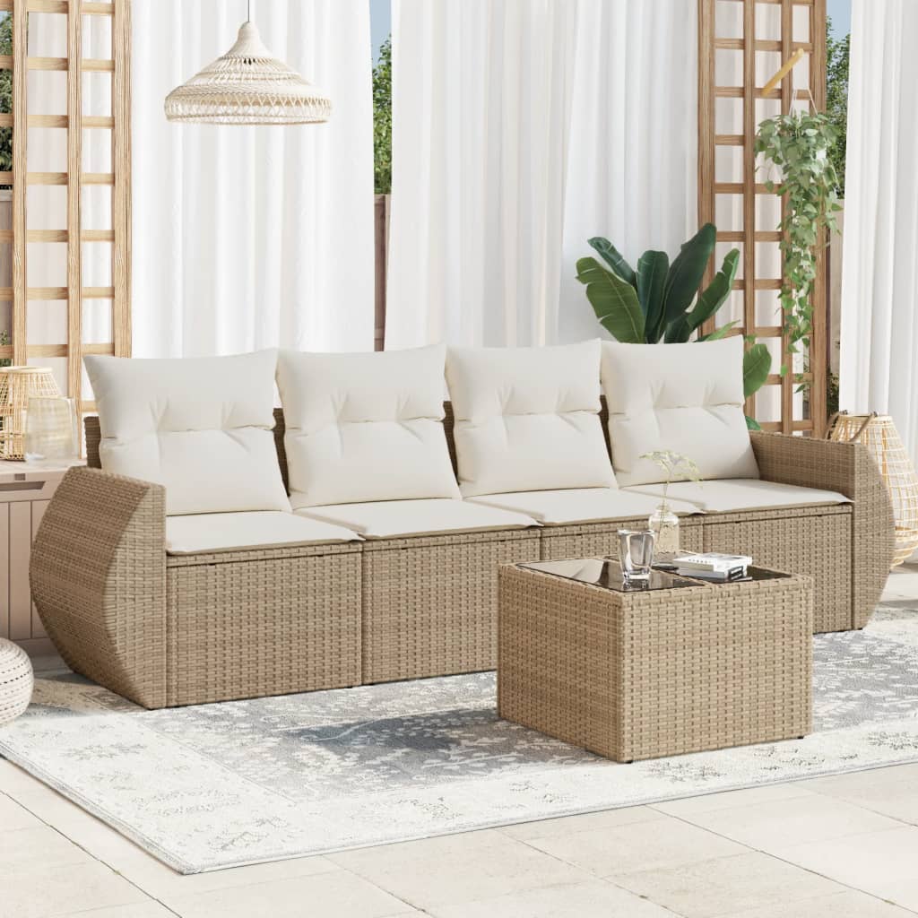 vidaXL Set canapele de grădină cu perne, 5 piese, bej, poliratan vidaXL Set canapele de grădină cu perne, 5 piese, bej, poliratan