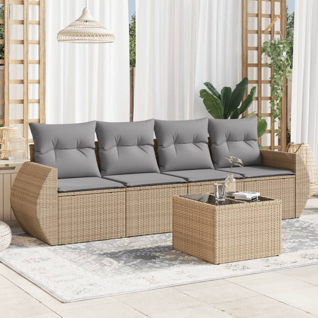 vidaXL Set canapele de grădină cu perne, 5 piese, bej, poliratan vidaXL Set canapele de grădină cu perne, 5 piese, bej, poliratan