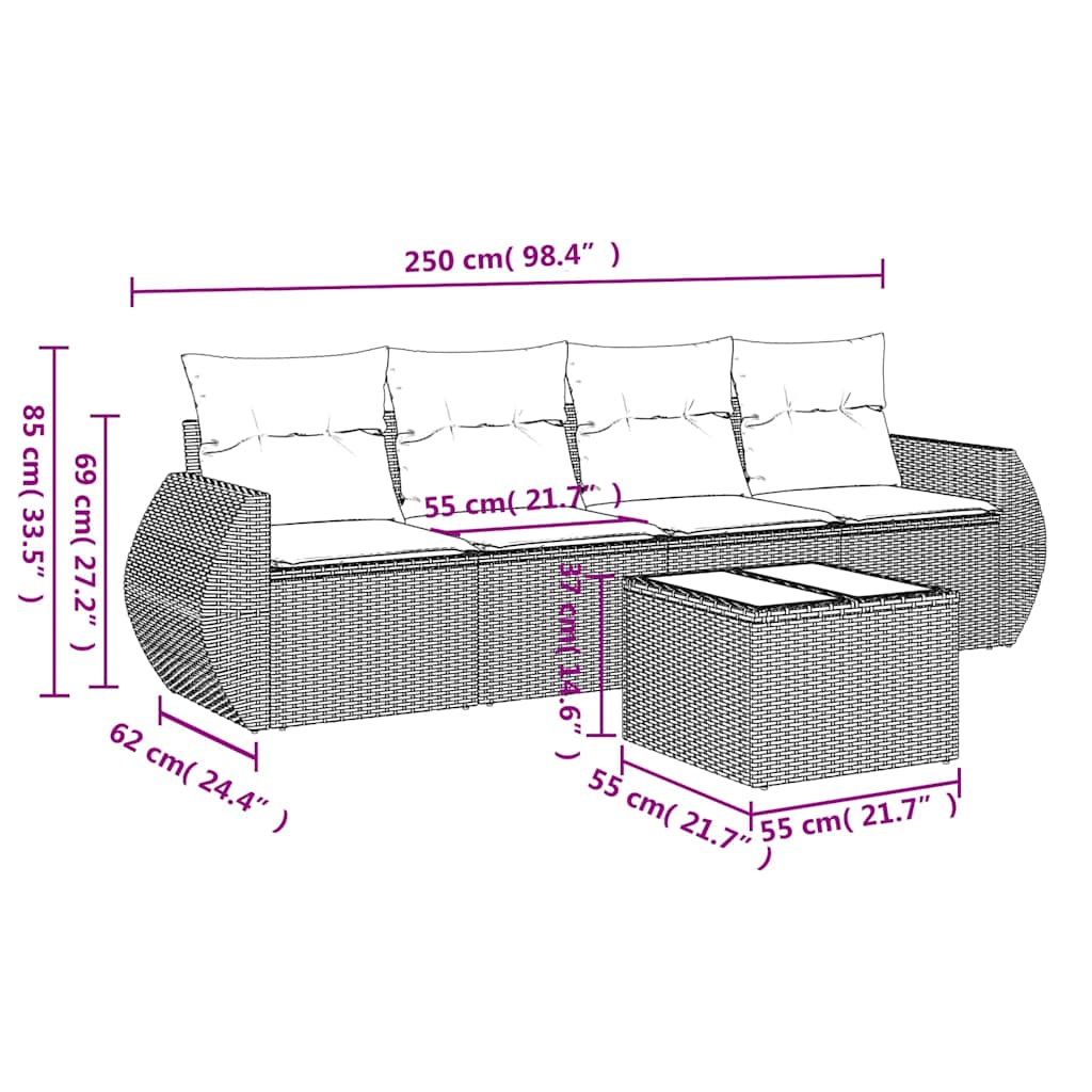 vidaXL Set canapele de grădină cu perne, 5 piese gri deschis poliratan