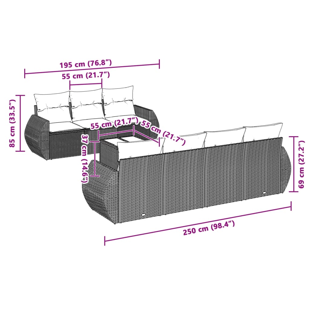 vidaXL Set mobilier de grădină cu perne, 8 piese gri deschis poliratan
