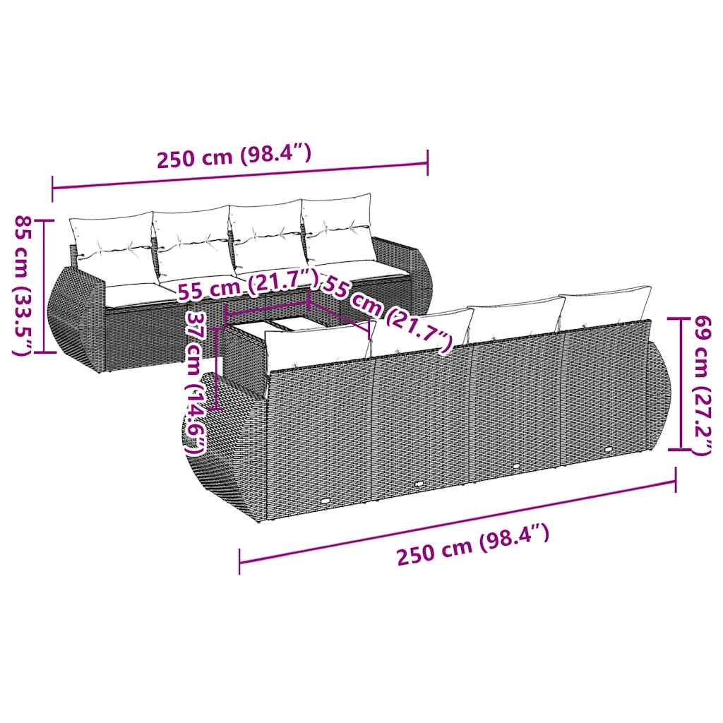 vidaXL Set mobilier de grădină cu perne, 9 piese, negru, poliratan