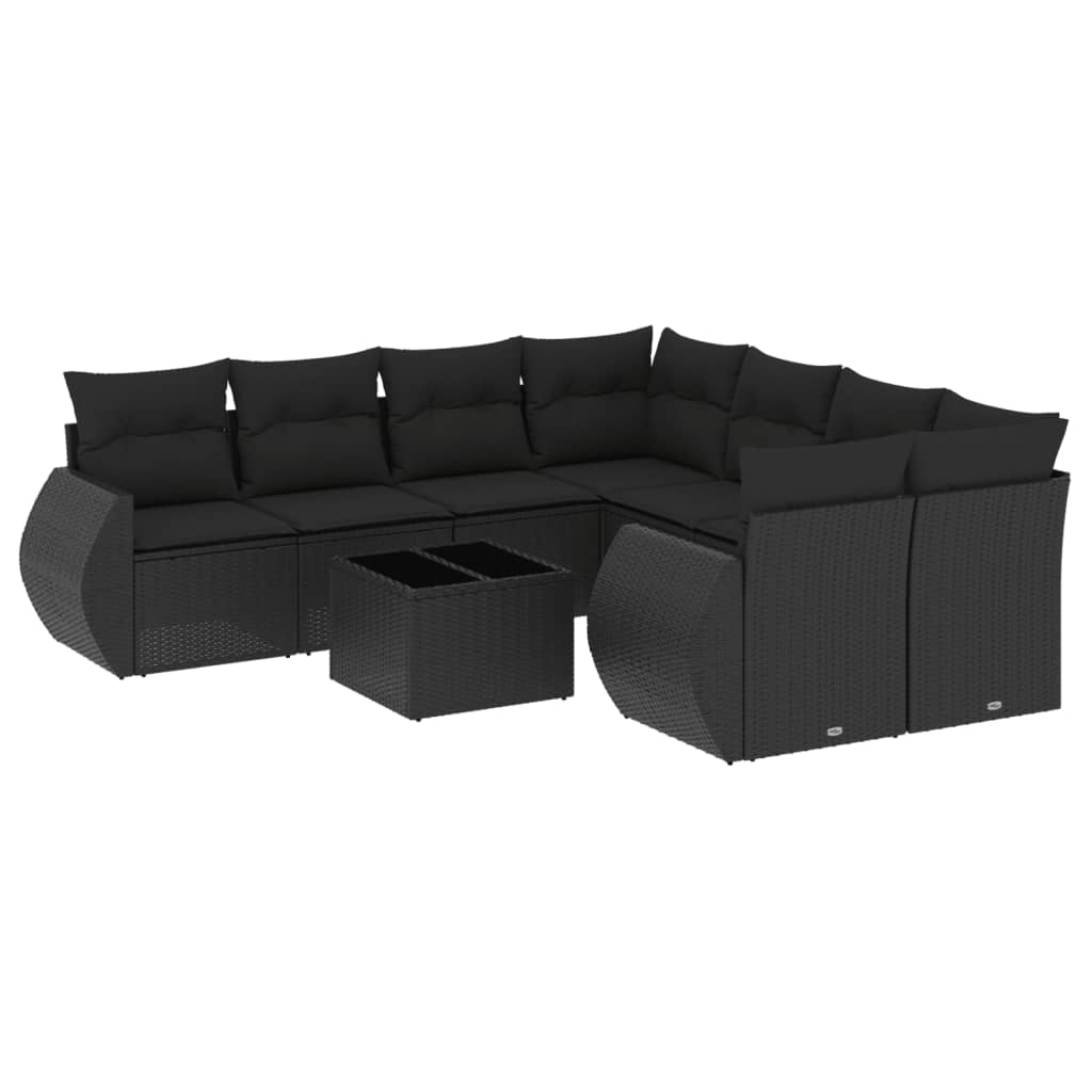 vidaXL Set mobilier de grădină cu perne, 9 piese, negru, poliratan