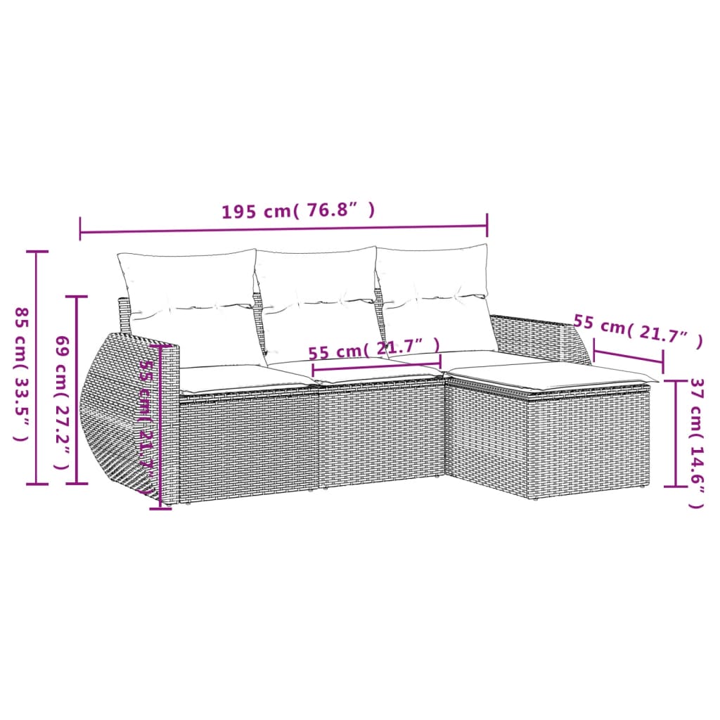 vidaXL Set canapea de grădină cu perne, 4 piese, gri deschis poliratan vidaXL Set canapea de grădină cu perne, 4 piese, gri deschis poliratan