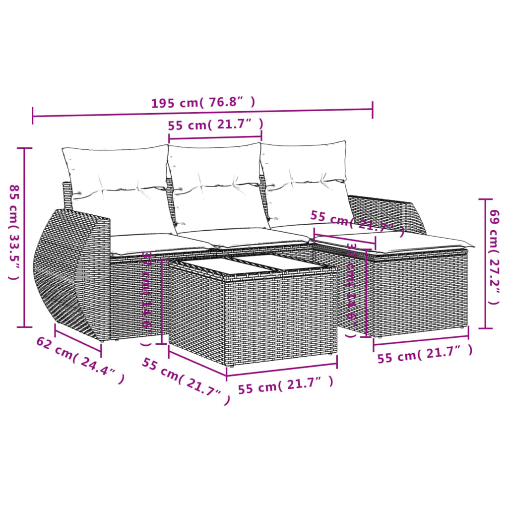 vidaXL Set canapea de grădină cu perne, 5 piese, gri, poliratan vidaXL Set canapea de grădină cu perne, 5 piese, gri, poliratan