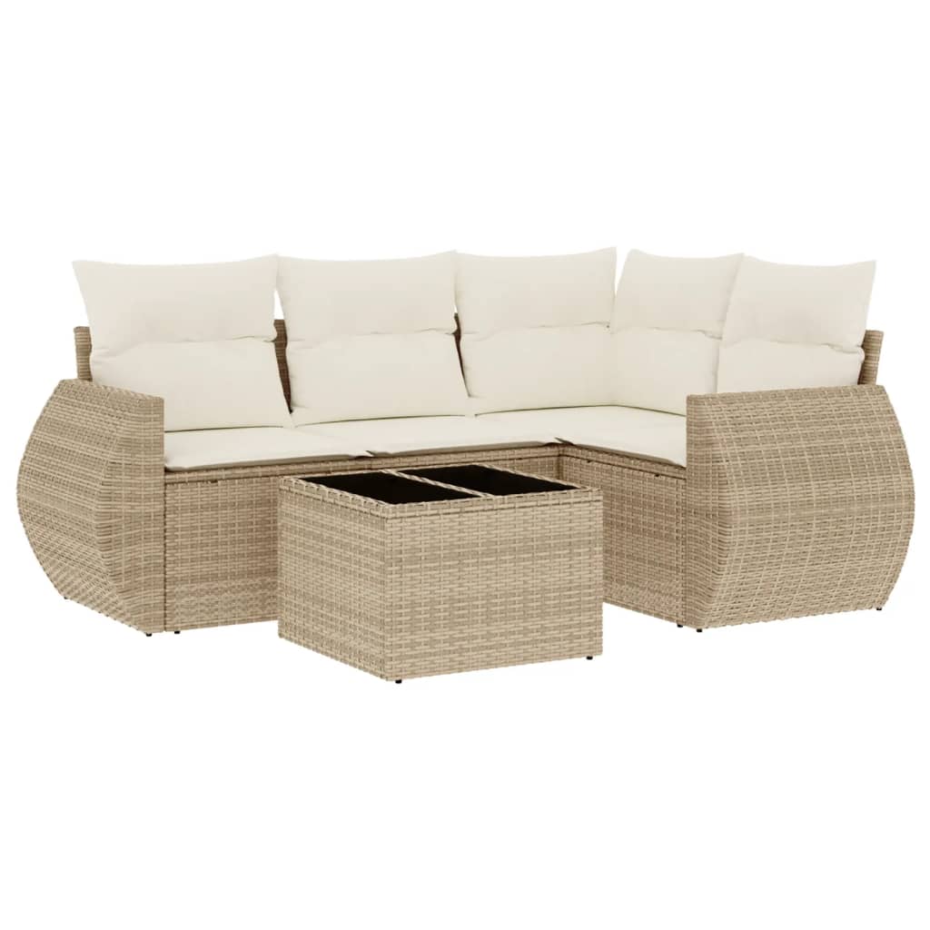 vidaXL Set canapele de grădină cu perne, 5 piese, bej, poliratan vidaXL Set canapele de grădină cu perne, 5 piese, bej, poliratan
